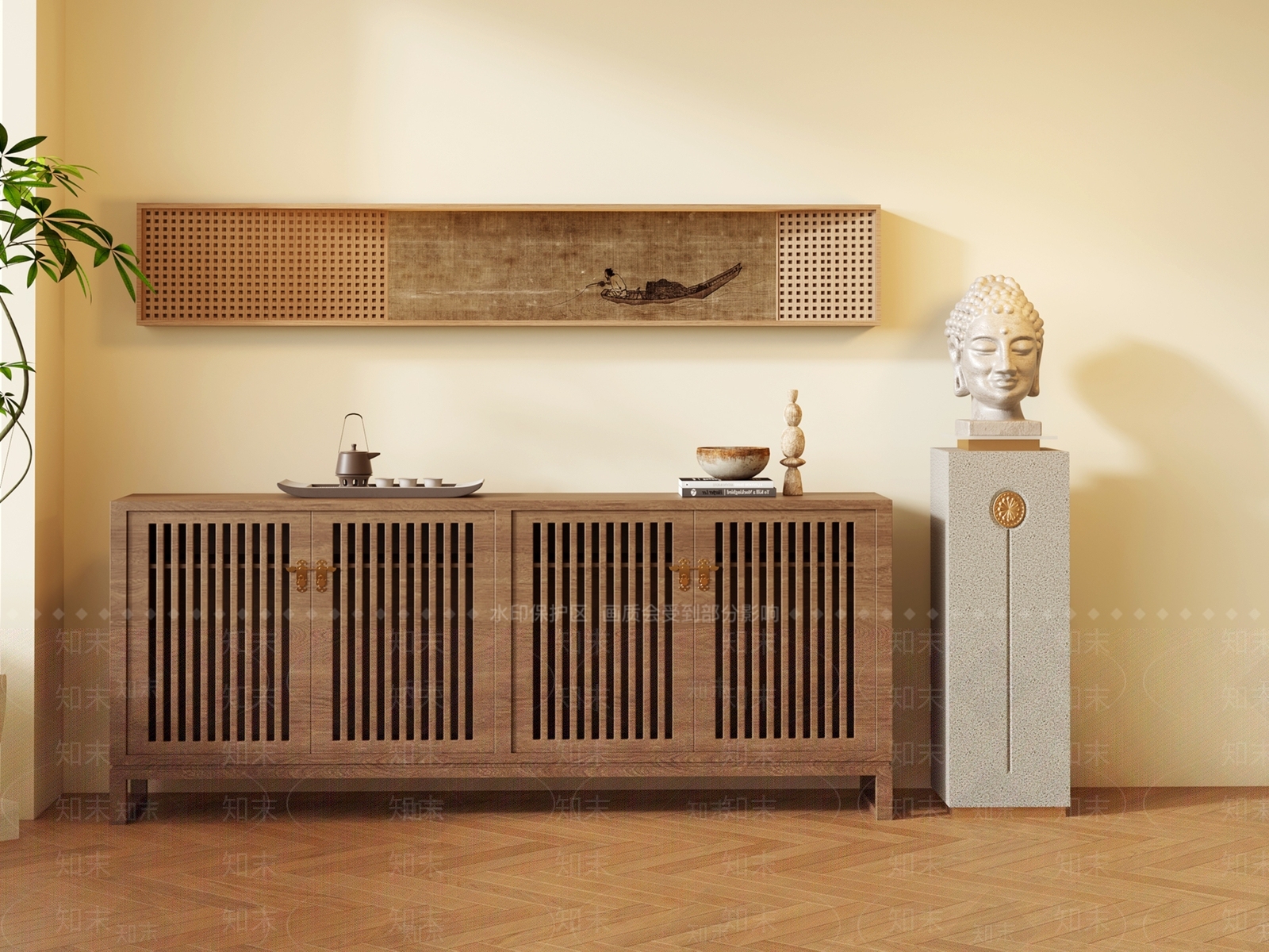 中式玄关柜3D模型下载【ID:1201967290】