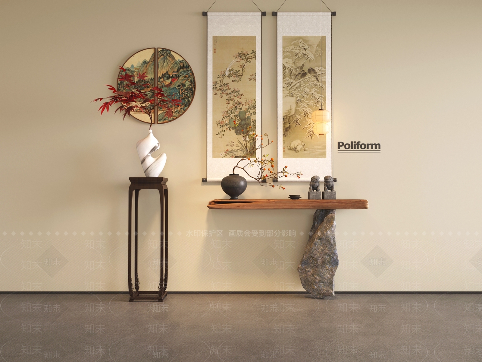 新中式玄关SU模型下载【ID:1201967407】