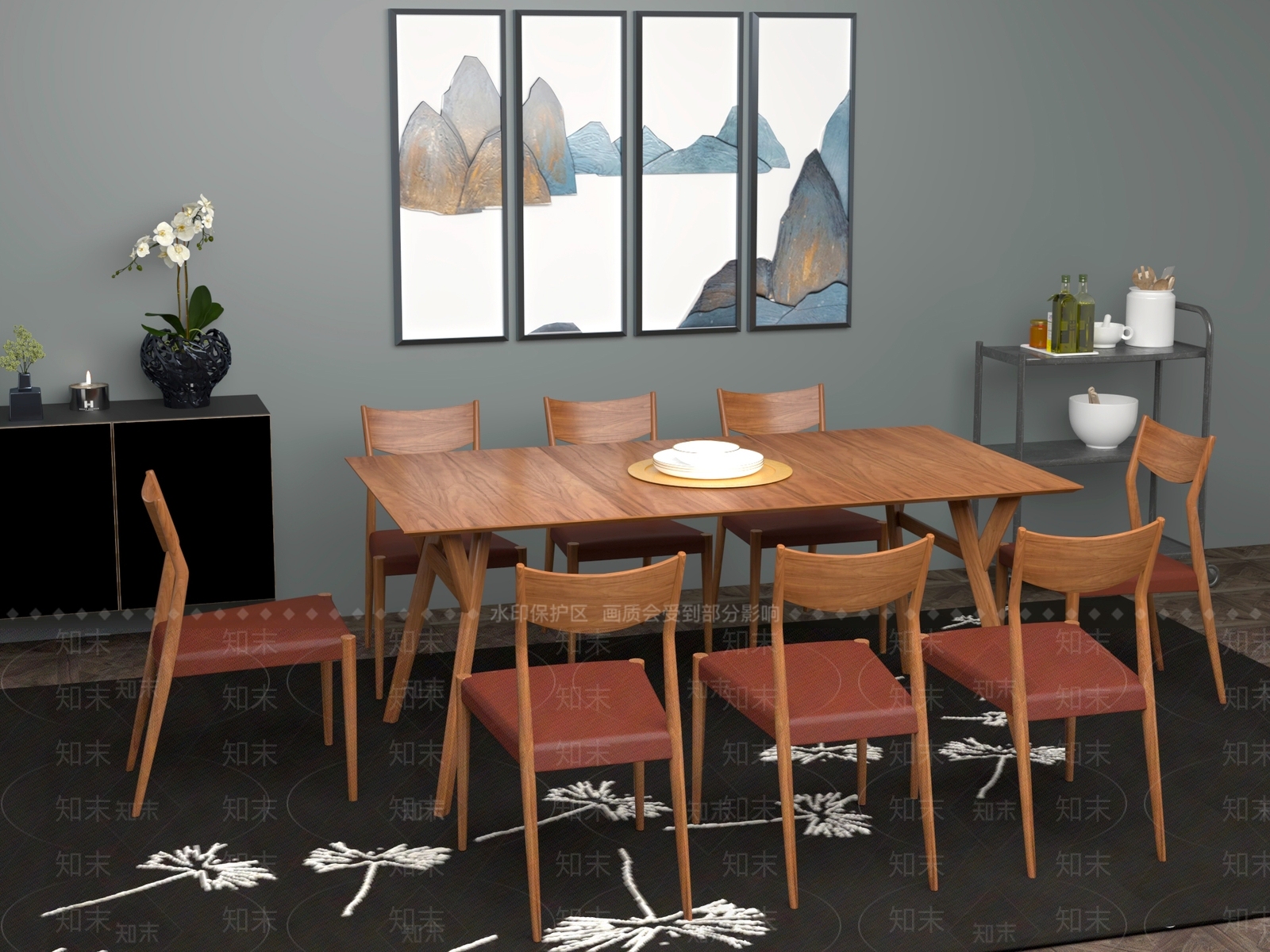 新中式中式茶桌椅3D模型下载【ID:1201968490】
