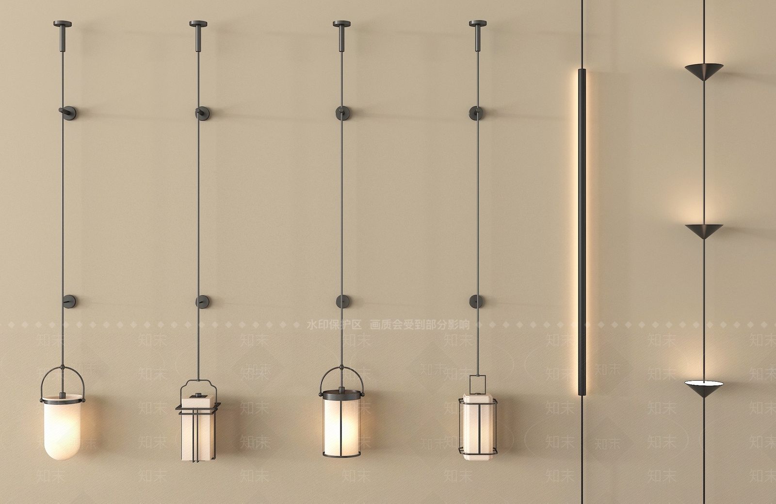 新中式长条壁灯SU模型下载【ID:1201971189】