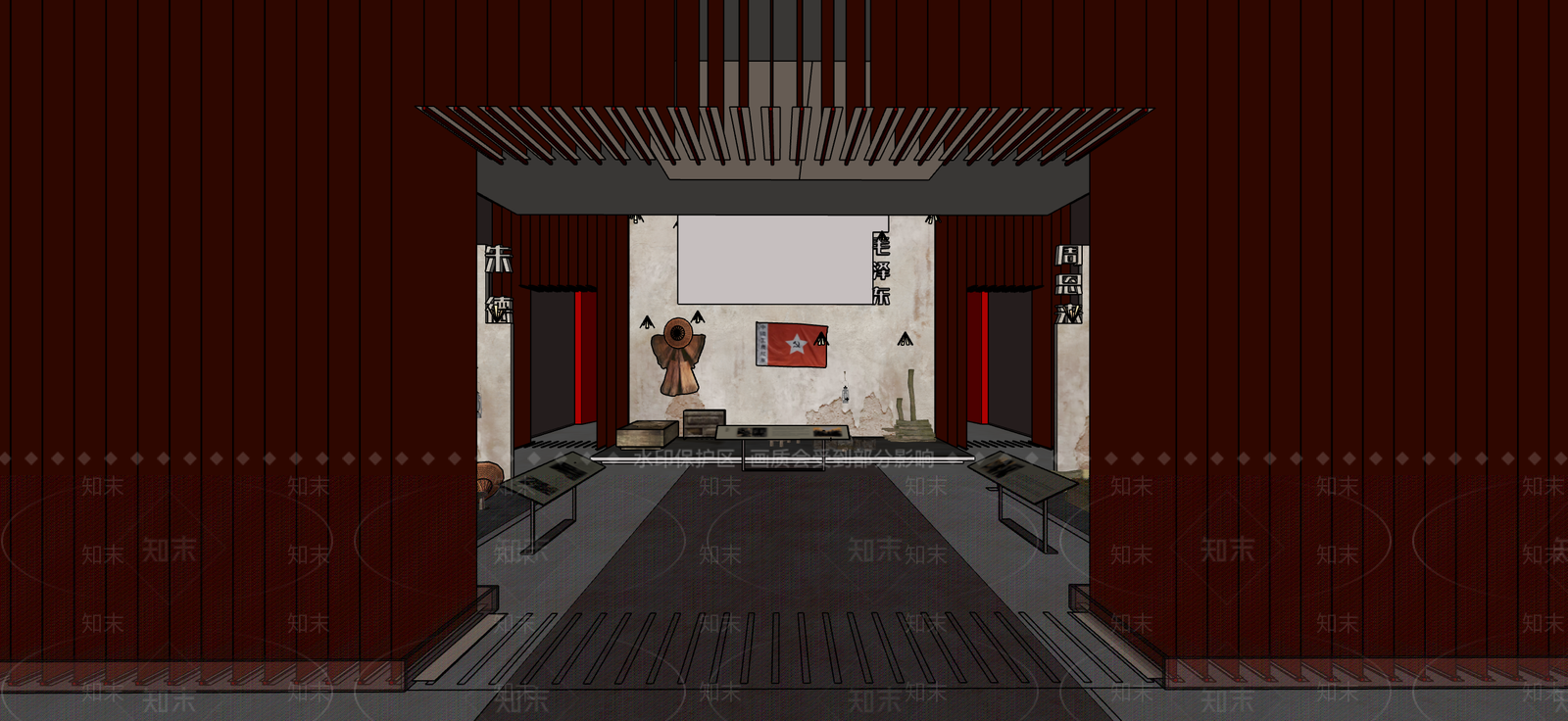 现代侘寂党建展厅SU模型下载【ID:1201971973】