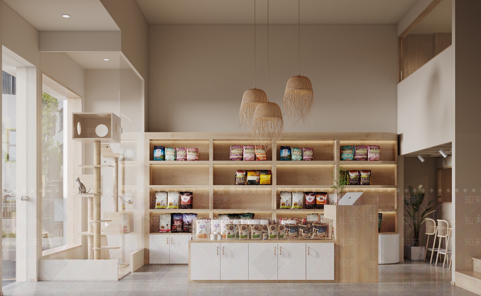 现代原木宠物店3D模型下载【ID:1201972060】