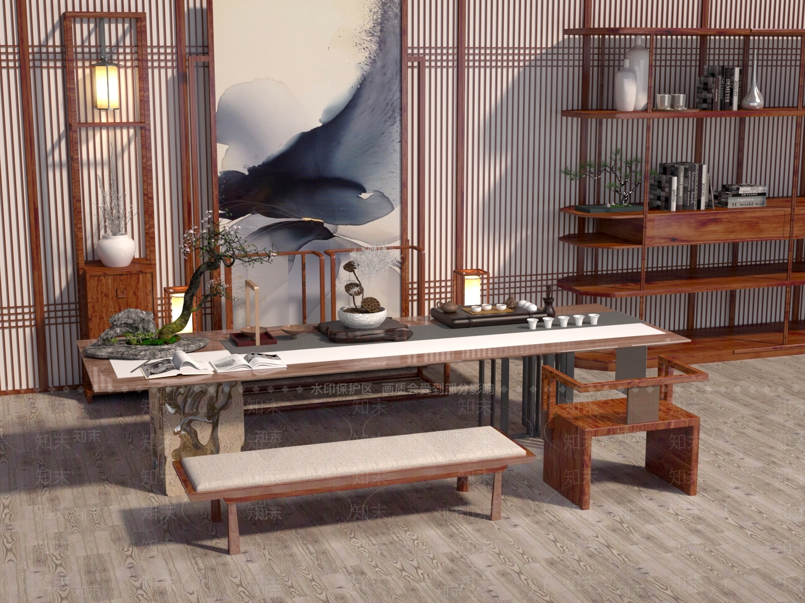 新中式中式茶桌椅3D模型下载【ID:1201972001】
