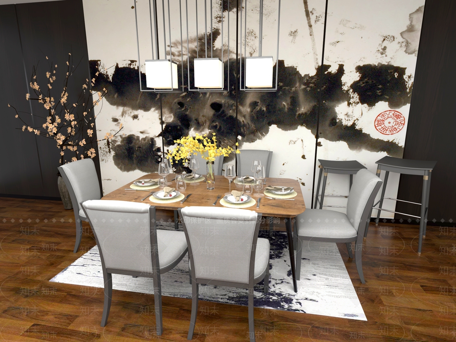 新中式中式茶桌椅3D模型下载【ID:1201975154】