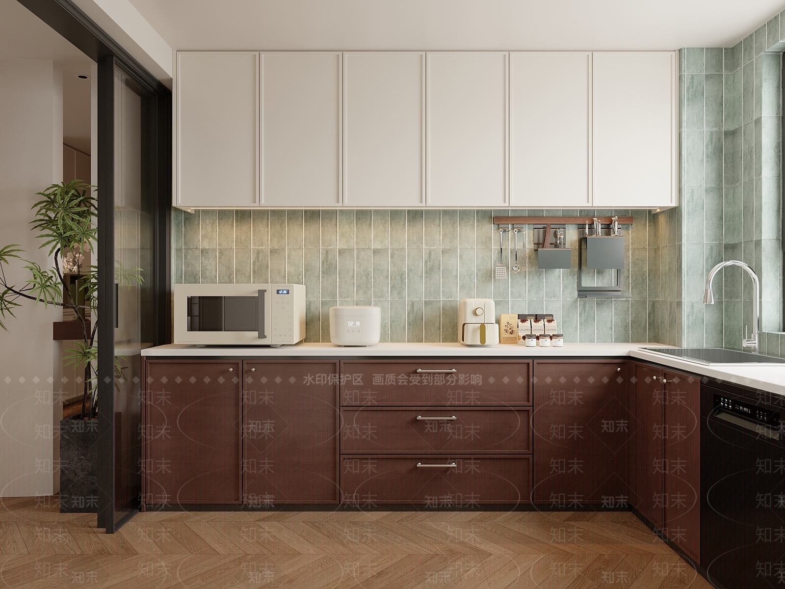 复古中古封闭式厨房3D模型下载【ID:1201977288】