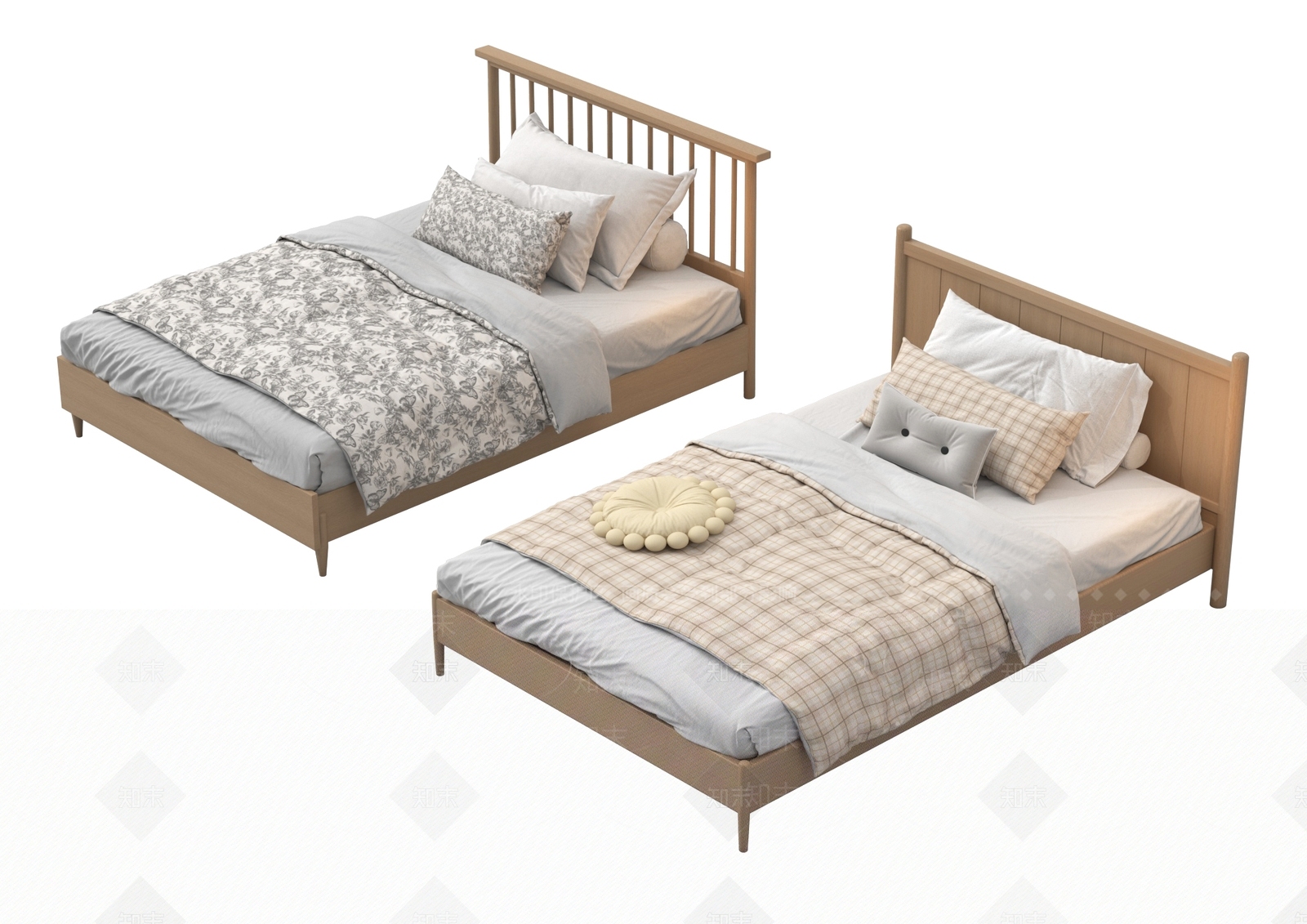 现代单人床3D模型下载【ID:1201978896】