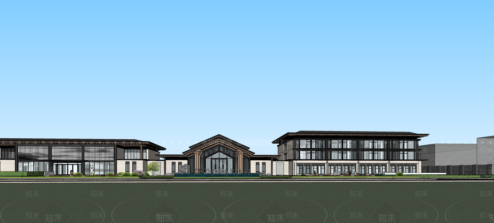 新中式轻奢酒店建筑SU模型下载【ID:1201979745】