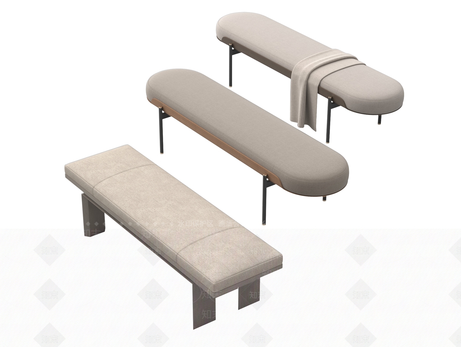 现代意式床尾凳3D模型下载【ID:1201980276】