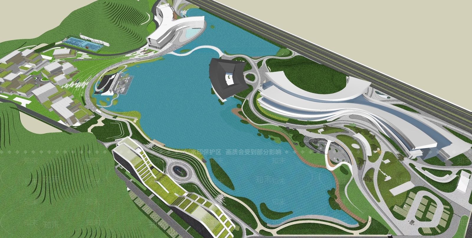 现代景观公园SU模型下载【ID:1201982402】