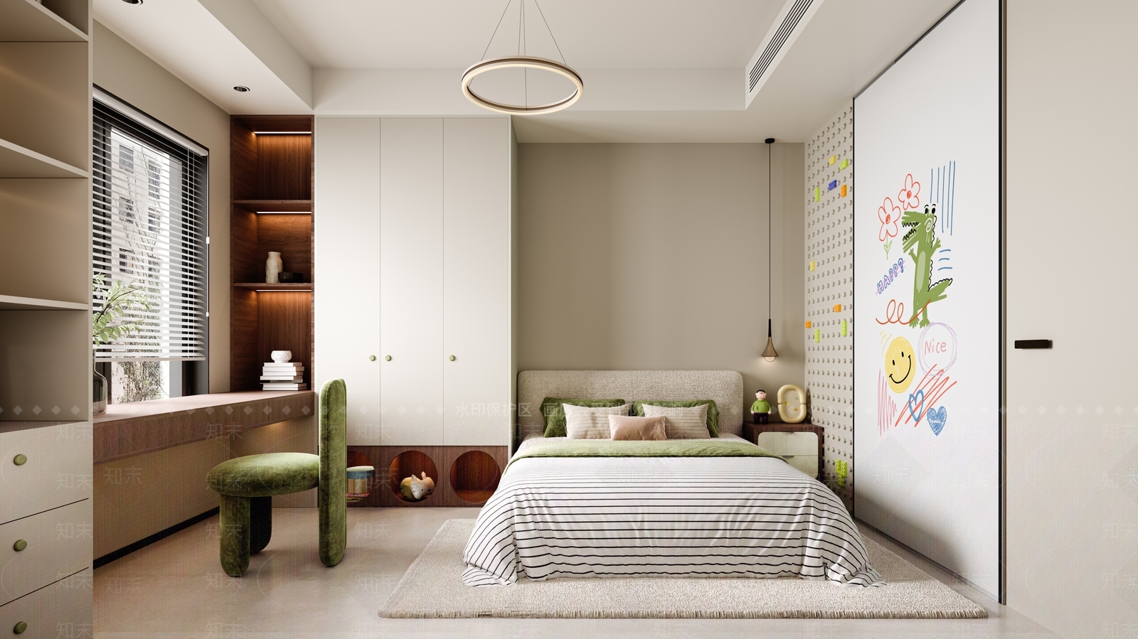 现代奶油家居卧室3D模型下载【ID:1201982752】