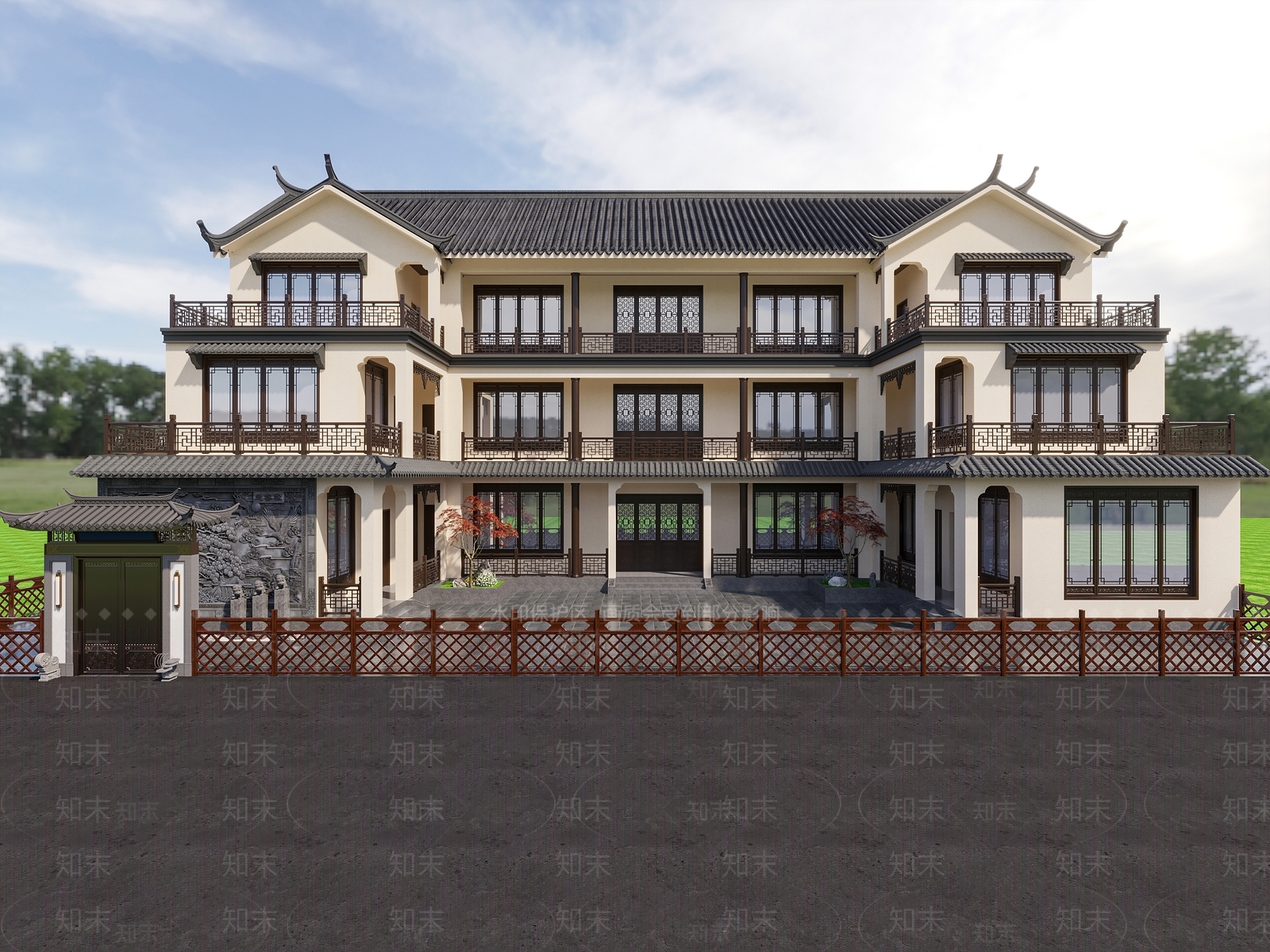 新中式中式四合院3D模型下载【ID:1201985814】