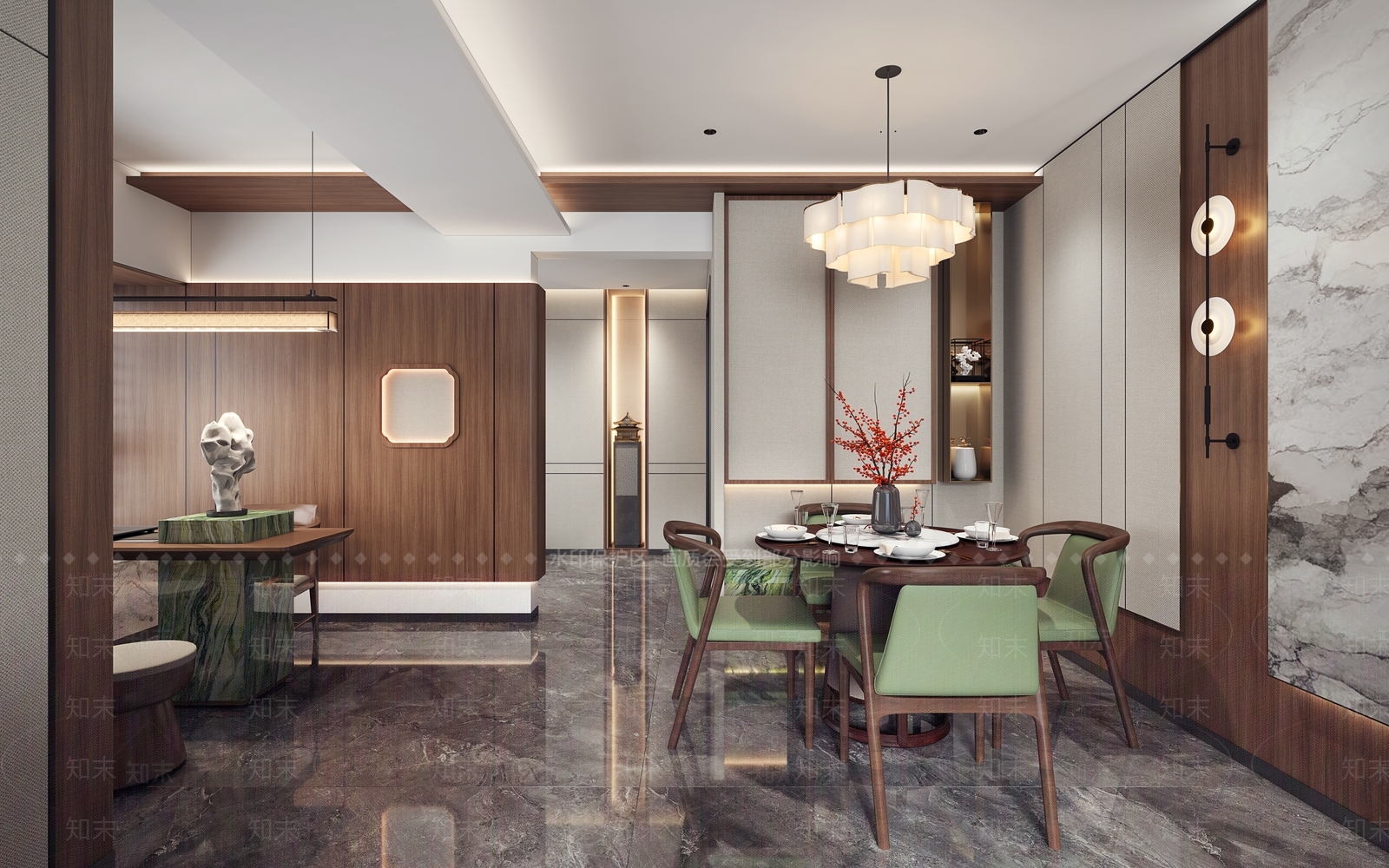 新中式中古家居餐厅3D模型下载【ID:1201987445】
