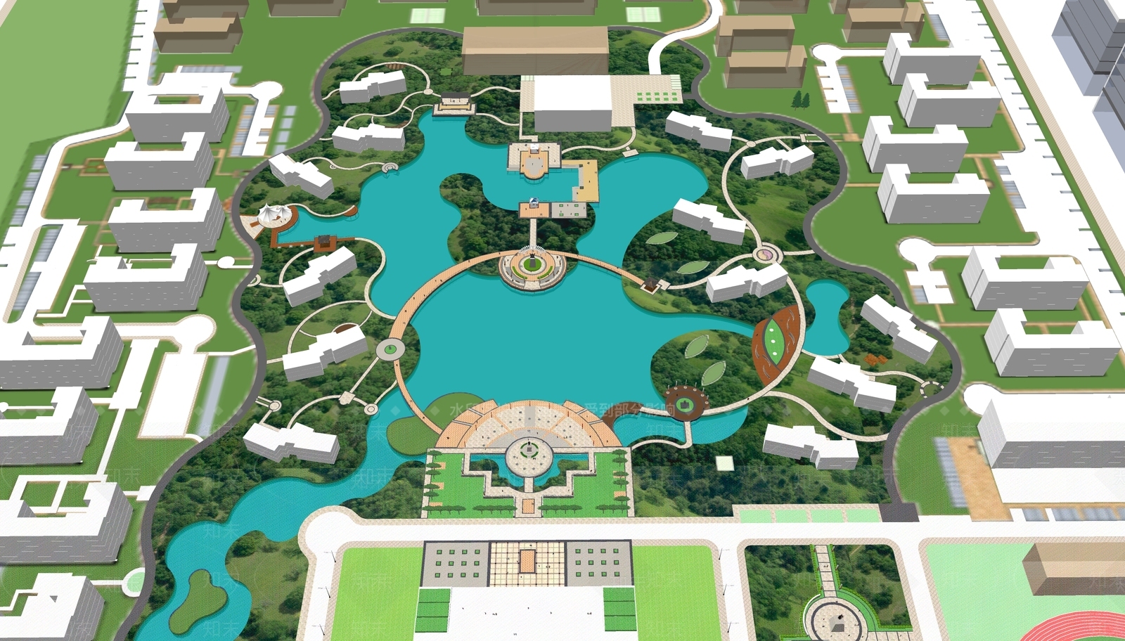 现代景观公园SU模型下载【ID:1201989246】