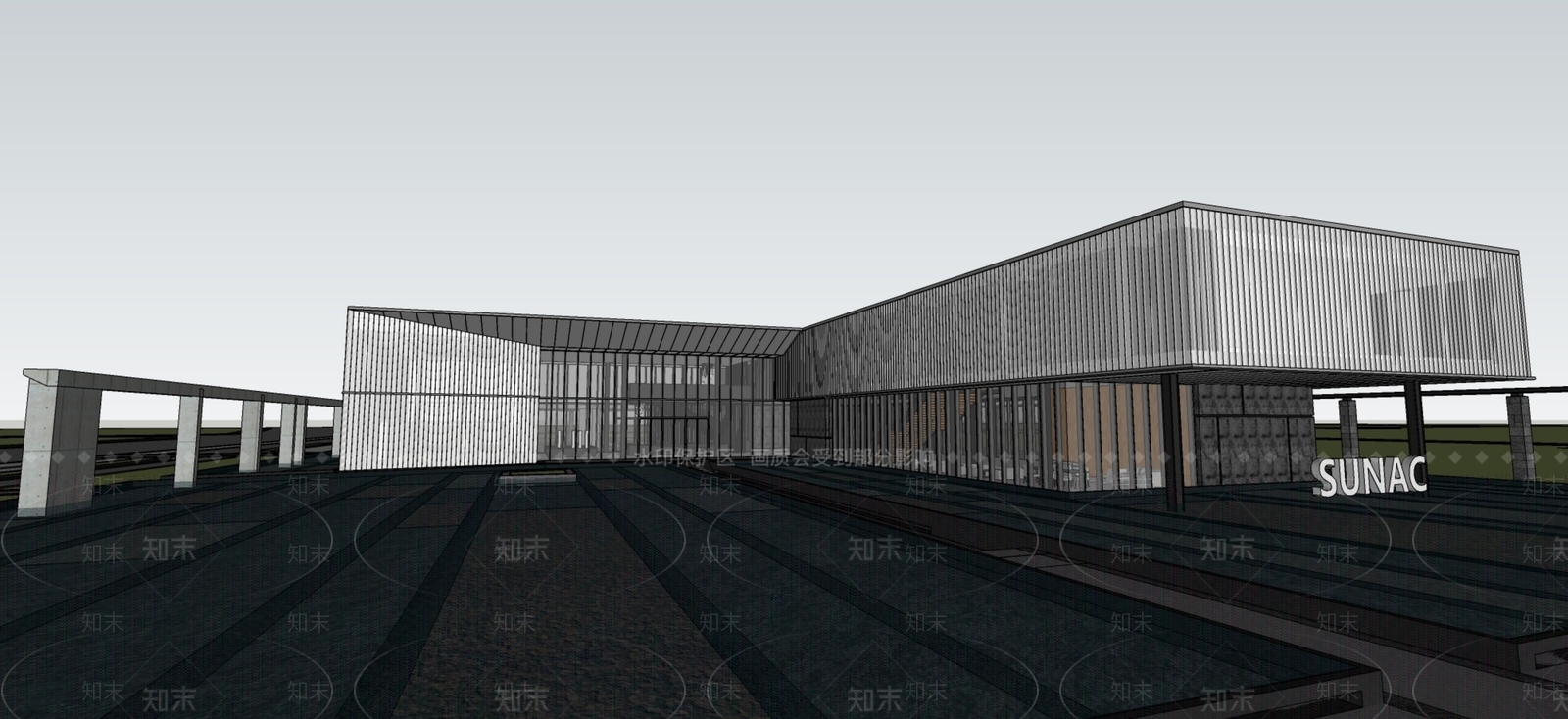 现代售楼处建筑SU模型下载【ID:1201989749】