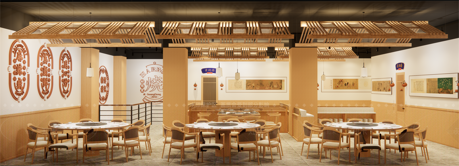 新中式原木中餐厅SU模型下载【ID:1201989898】