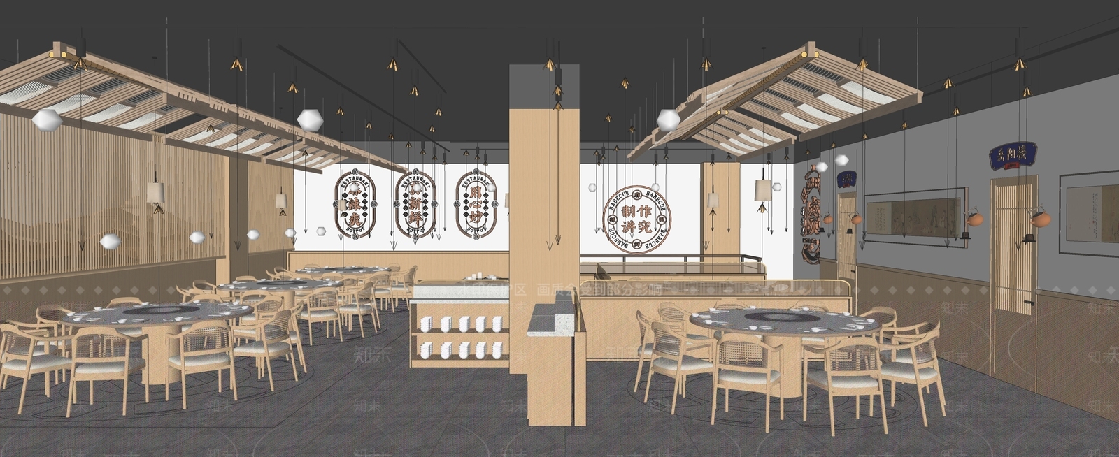 新中式原木中餐厅SU模型下载【ID:1201989898】