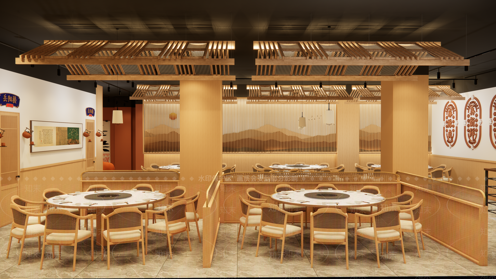新中式原木中餐厅SU模型下载【ID:1201989898】
