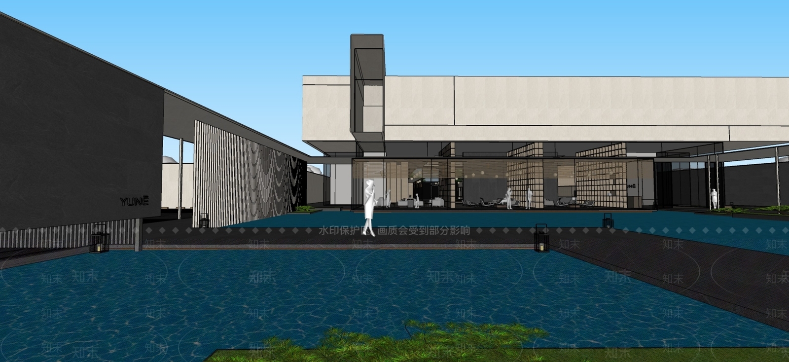 现代售楼处建筑SU模型下载【ID:1201990653】