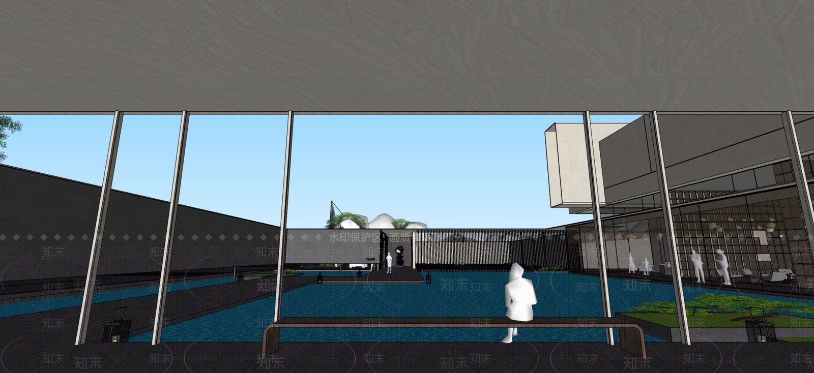 现代售楼处建筑SU模型下载【ID:1201990653】