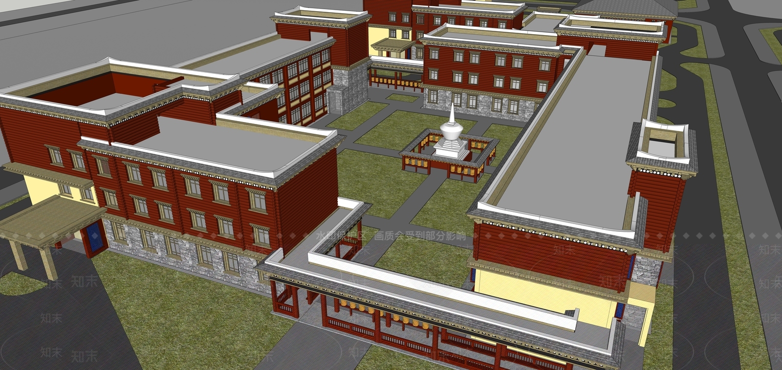 禅意寺庙建筑SU模型下载【ID:1201990681】