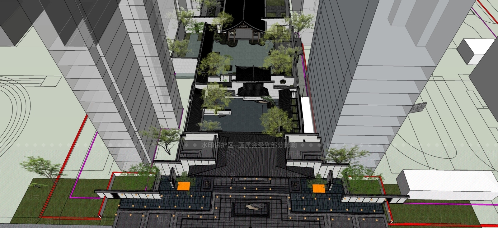 现代新中式售楼处建筑SU模型下载【ID:1201991392】