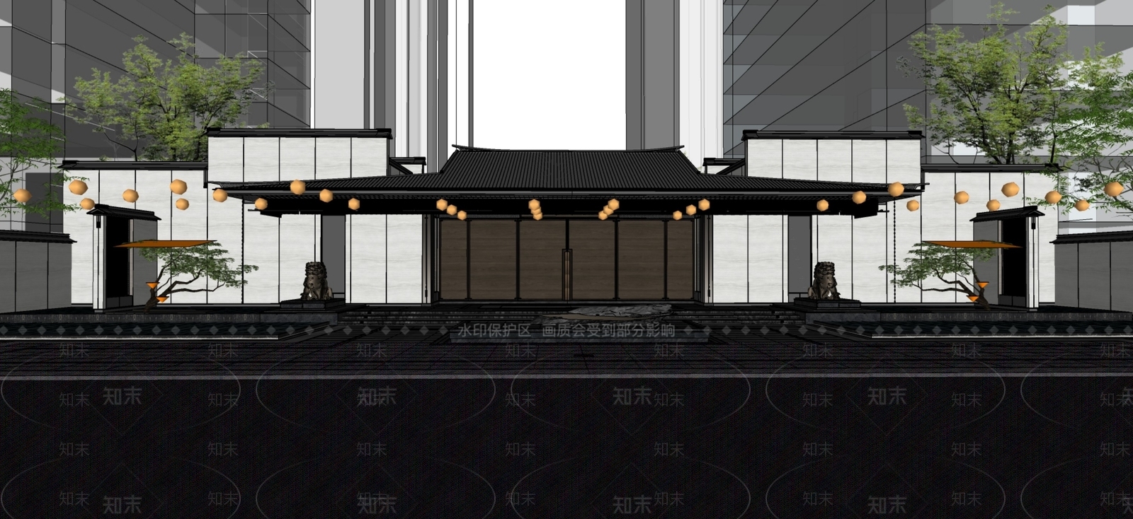 现代新中式售楼处建筑SU模型下载【ID:1201991392】