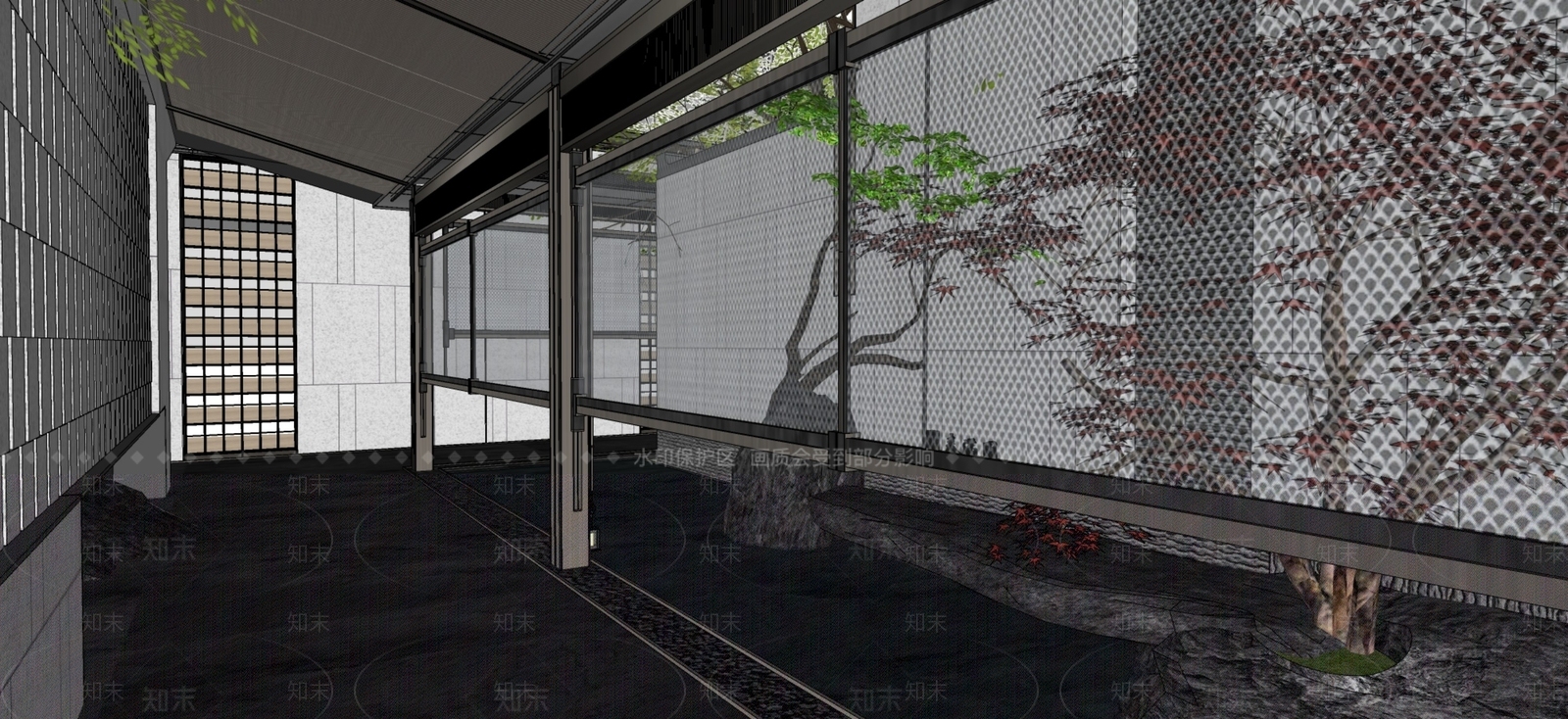 现代新中式售楼处建筑SU模型下载【ID:1201991392】