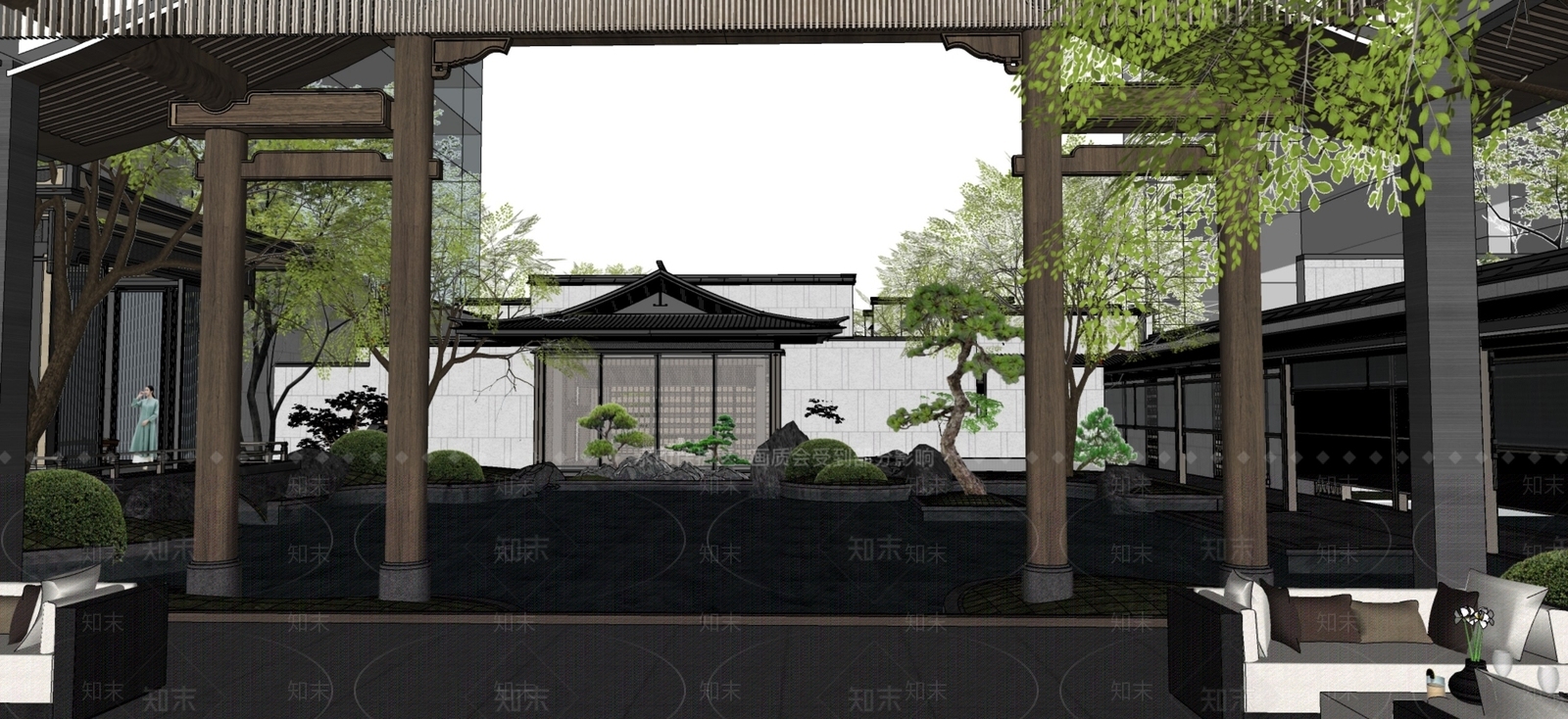 现代新中式售楼处建筑SU模型下载【ID:1201991392】