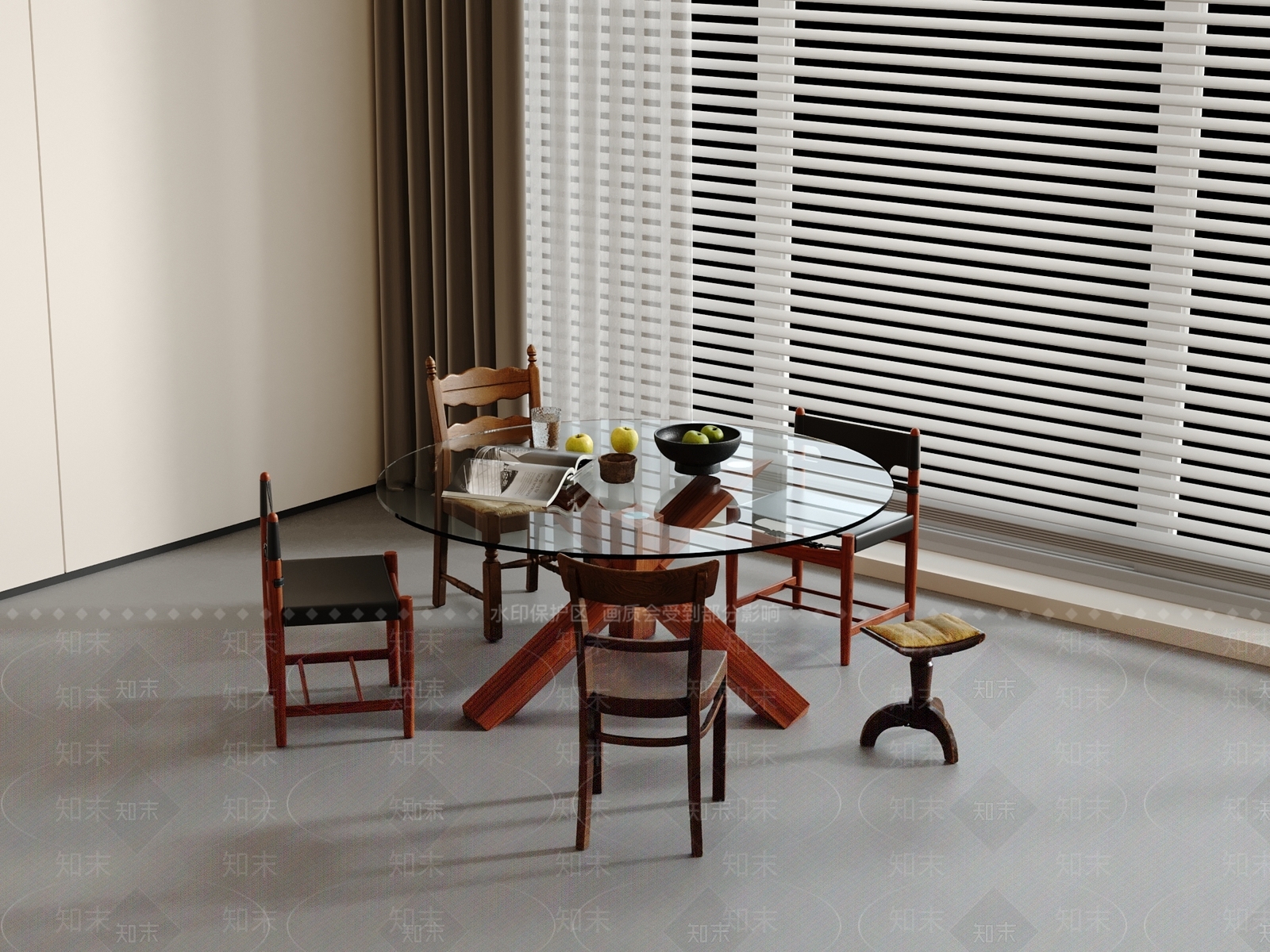 侘寂中古餐桌椅3D模型下载【ID:1201993806】