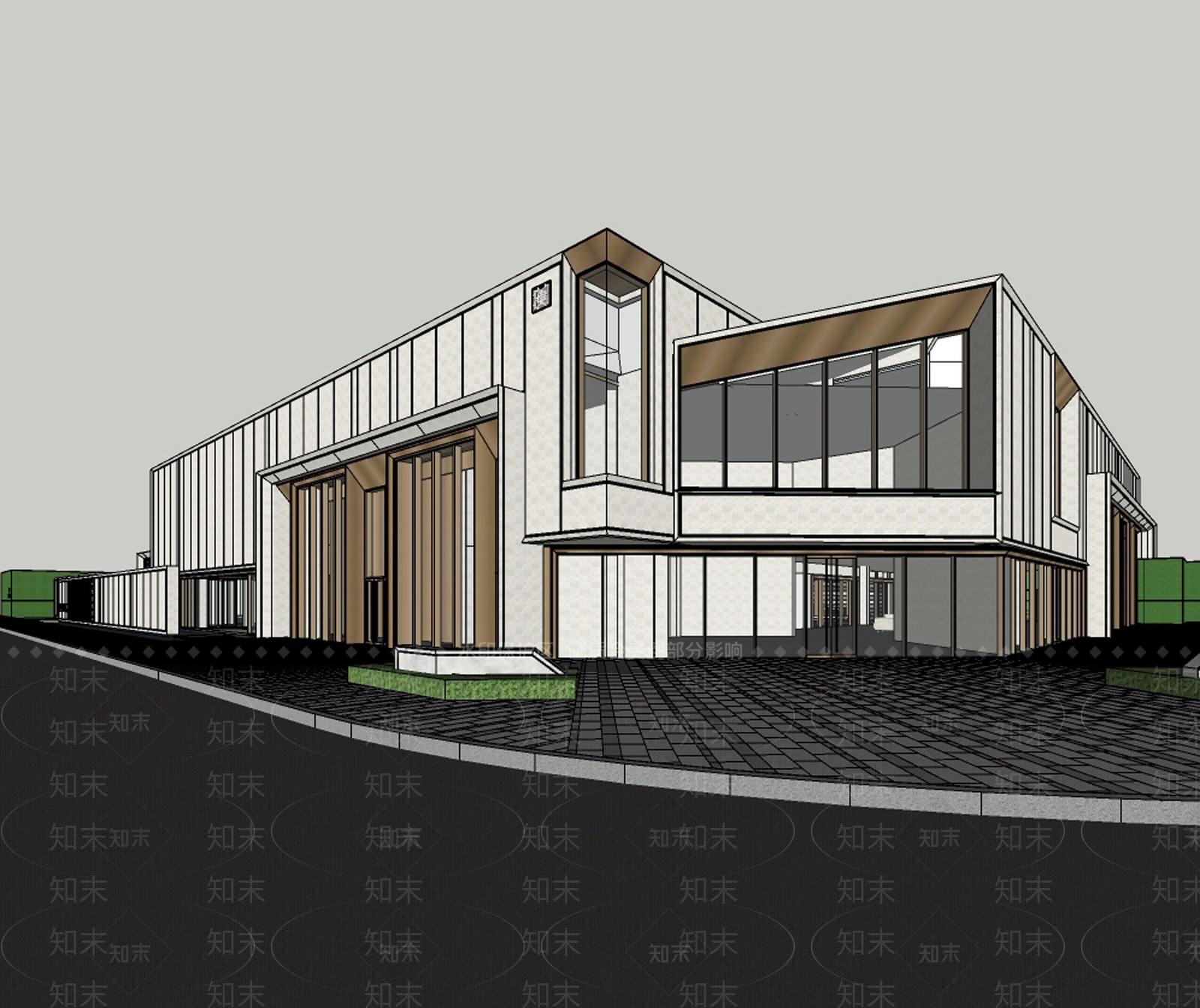 现代售楼处建筑SU模型下载【ID:1201994926】