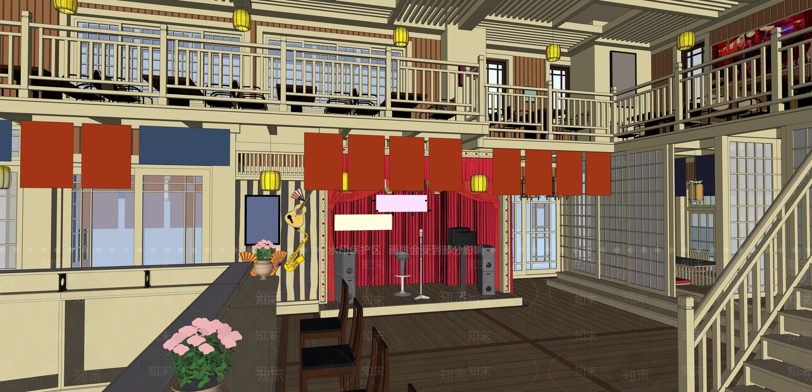 日式茶餐厅SU模型下载【ID:1201995513】