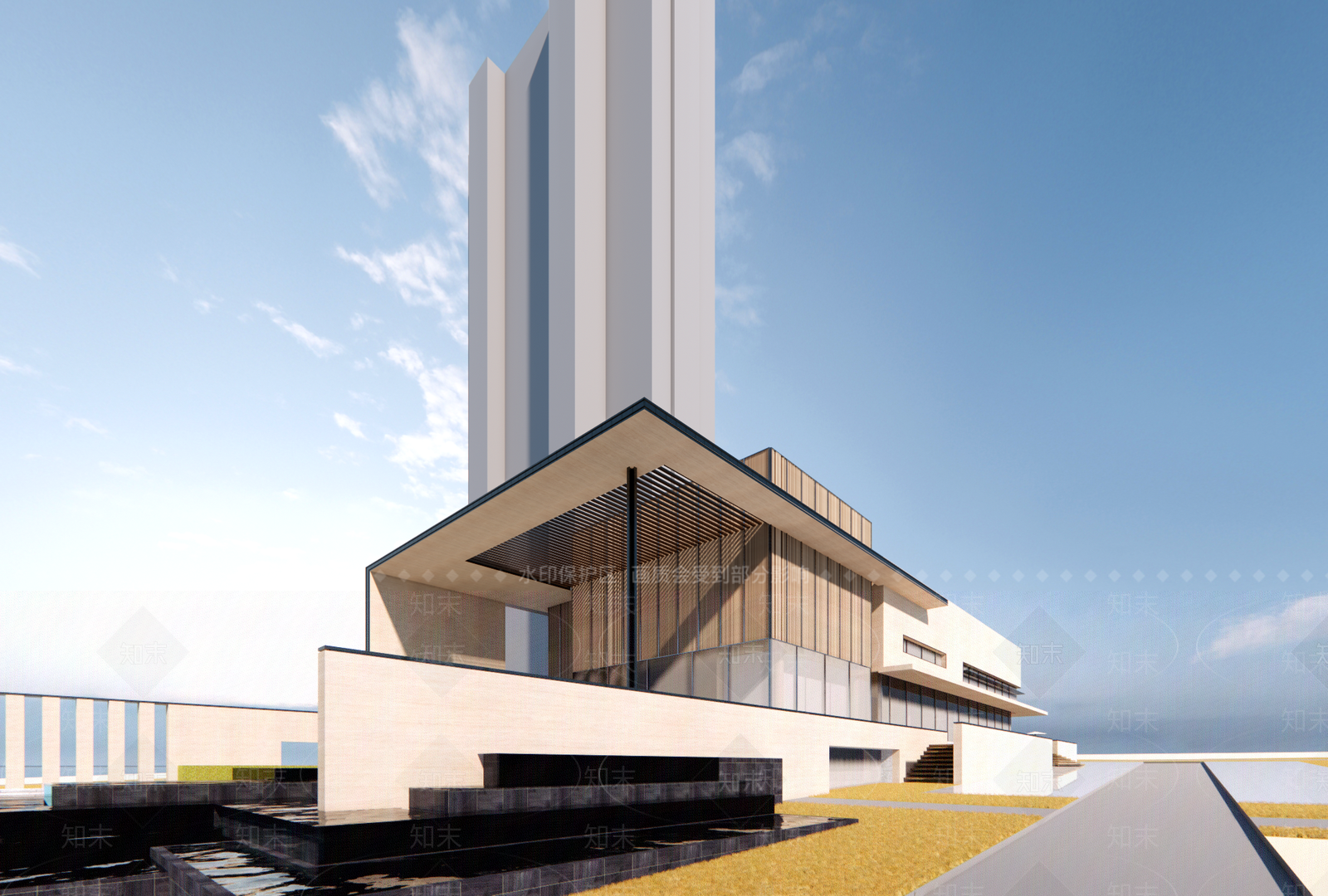 现代售楼处建筑SU模型下载【ID:1201995460】