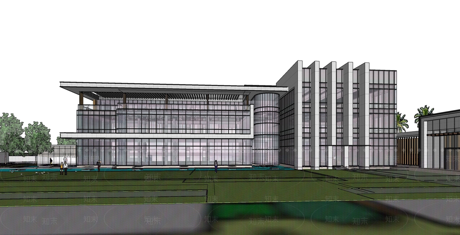 现代售楼处建筑SU模型下载【ID:1201995768】