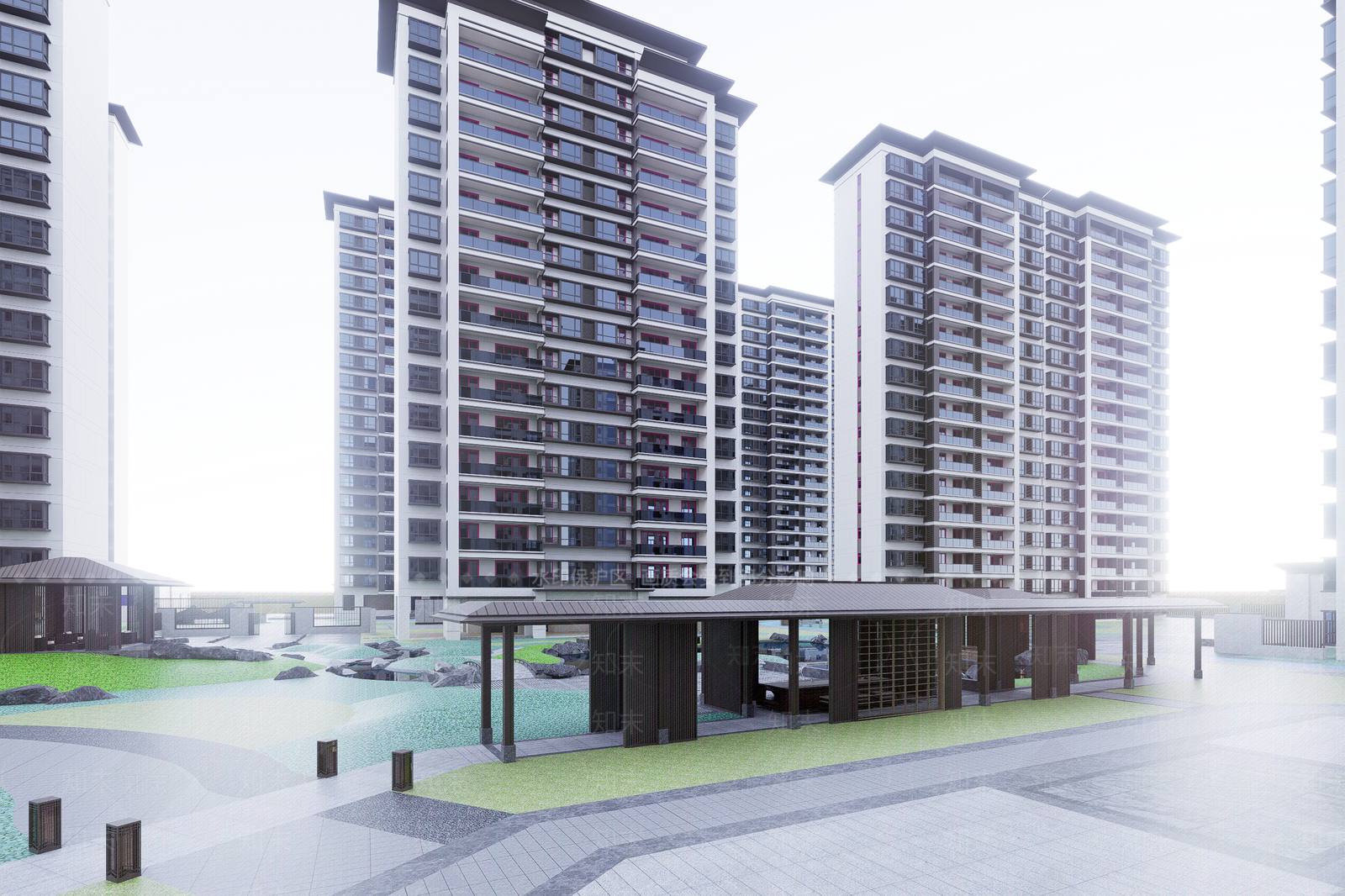 新中式小区建筑SU模型下载【ID:1202007435】
