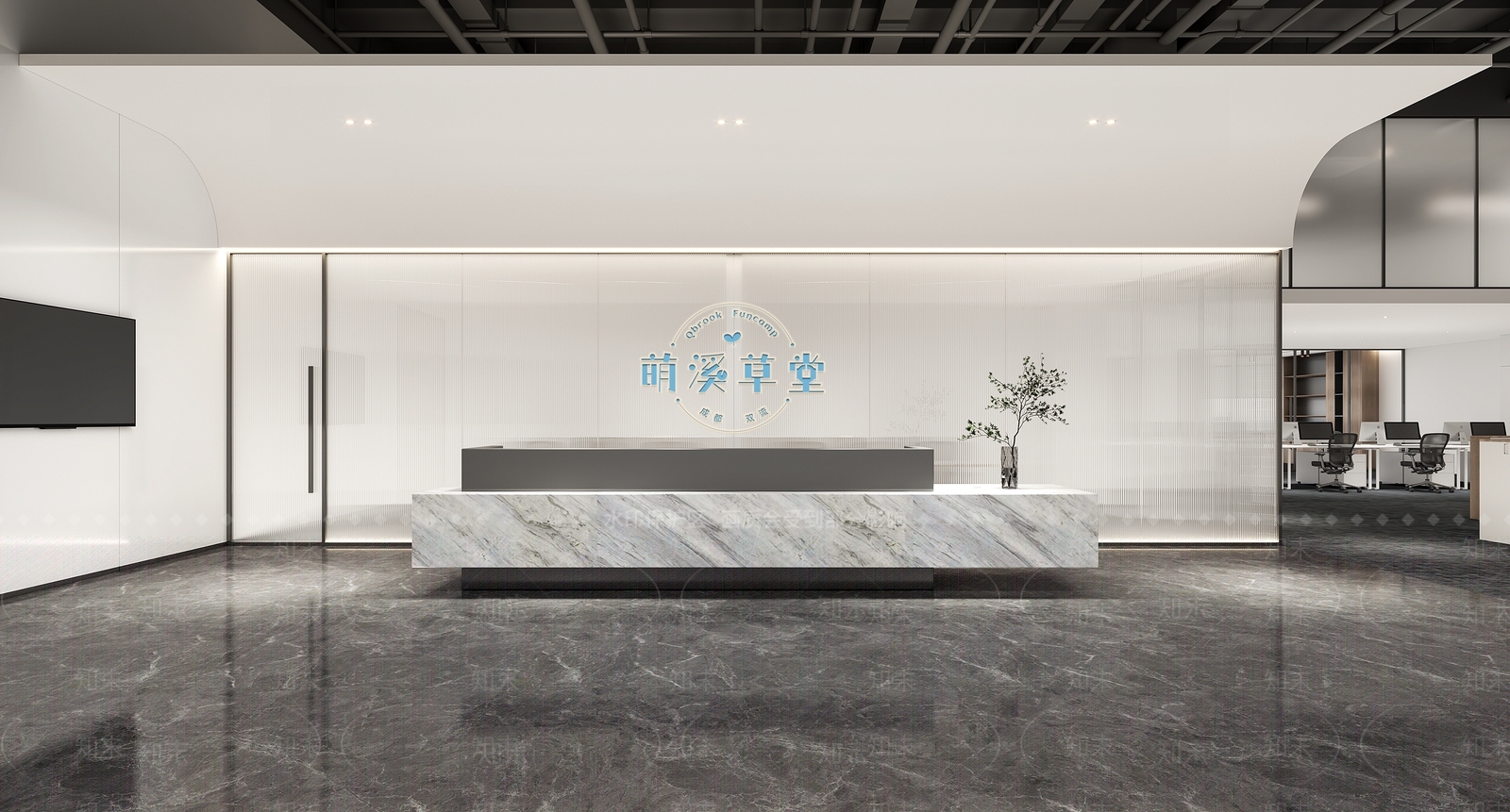 现代简约办公大厅3D模型下载【ID:1202007954】
