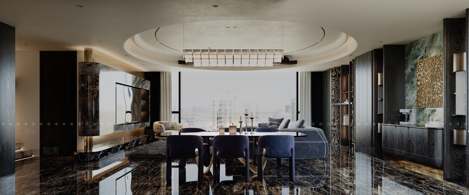 意式轻奢黑白灰客餐厅3D模型下载【ID:1202011149】