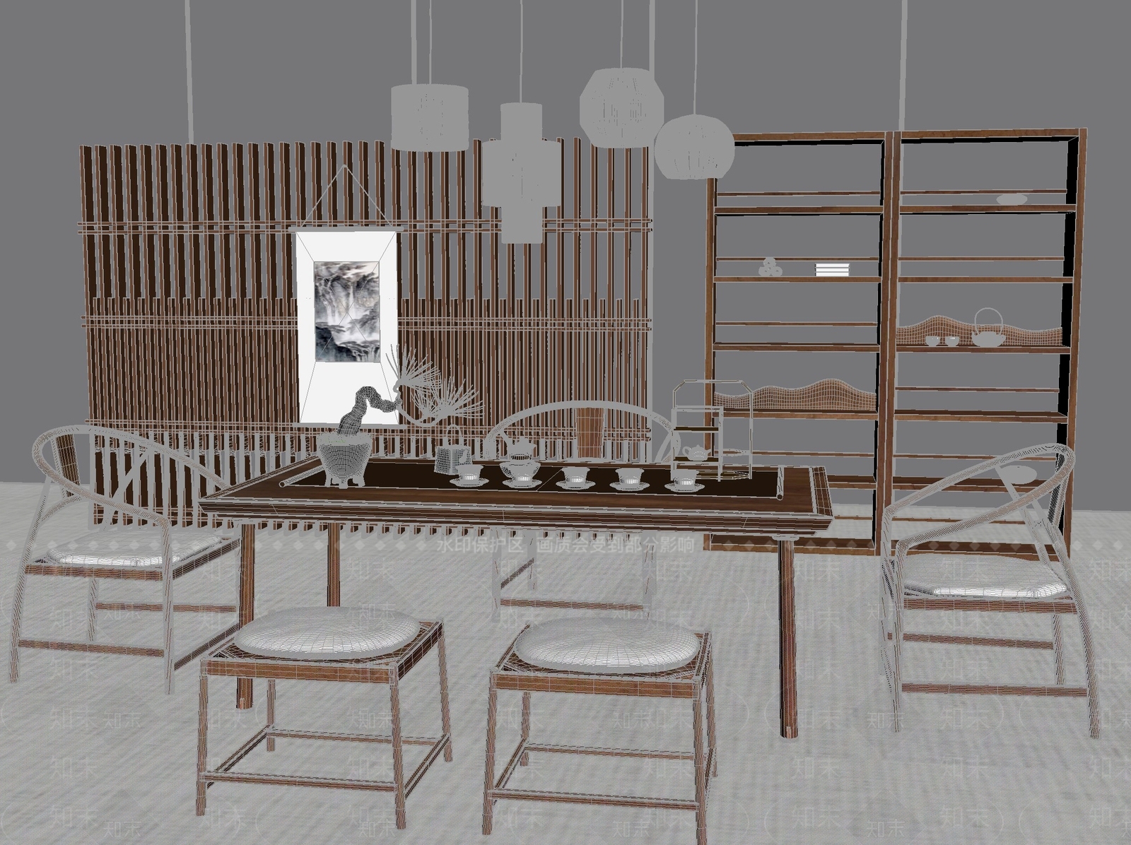 新中式中式茶桌椅3D模型下载【ID:1202013667】