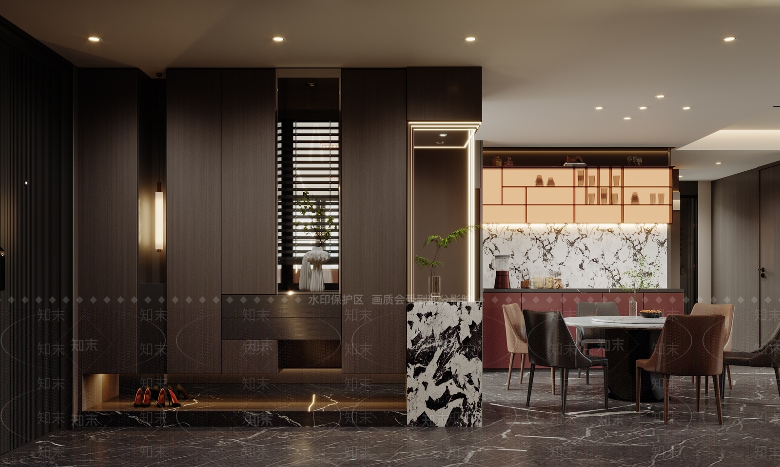 大理石吧台玄关柜3D模型下载【ID:1227323282】