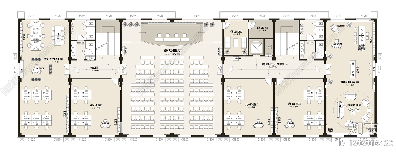 现代整体办公空间施工图下载【ID:1202016420】