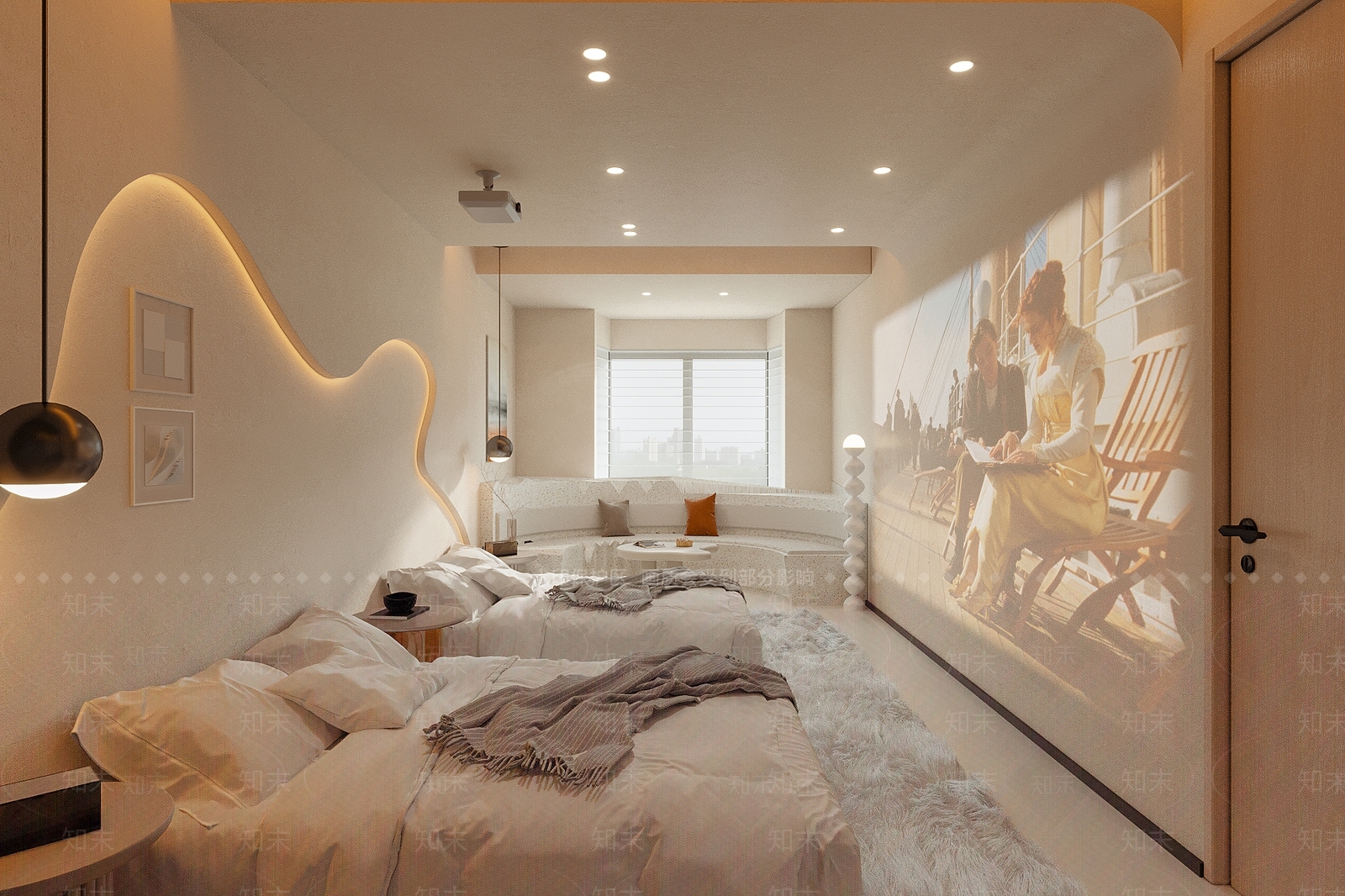 奶油现代民宿客房3D模型下载【ID:1202017648】