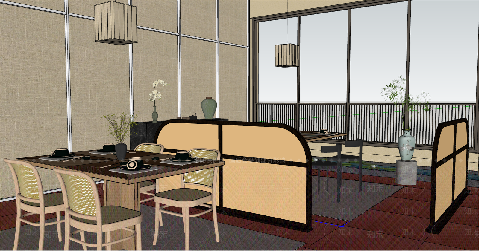 新中式现代中餐厅SU模型下载【ID:1202018452】