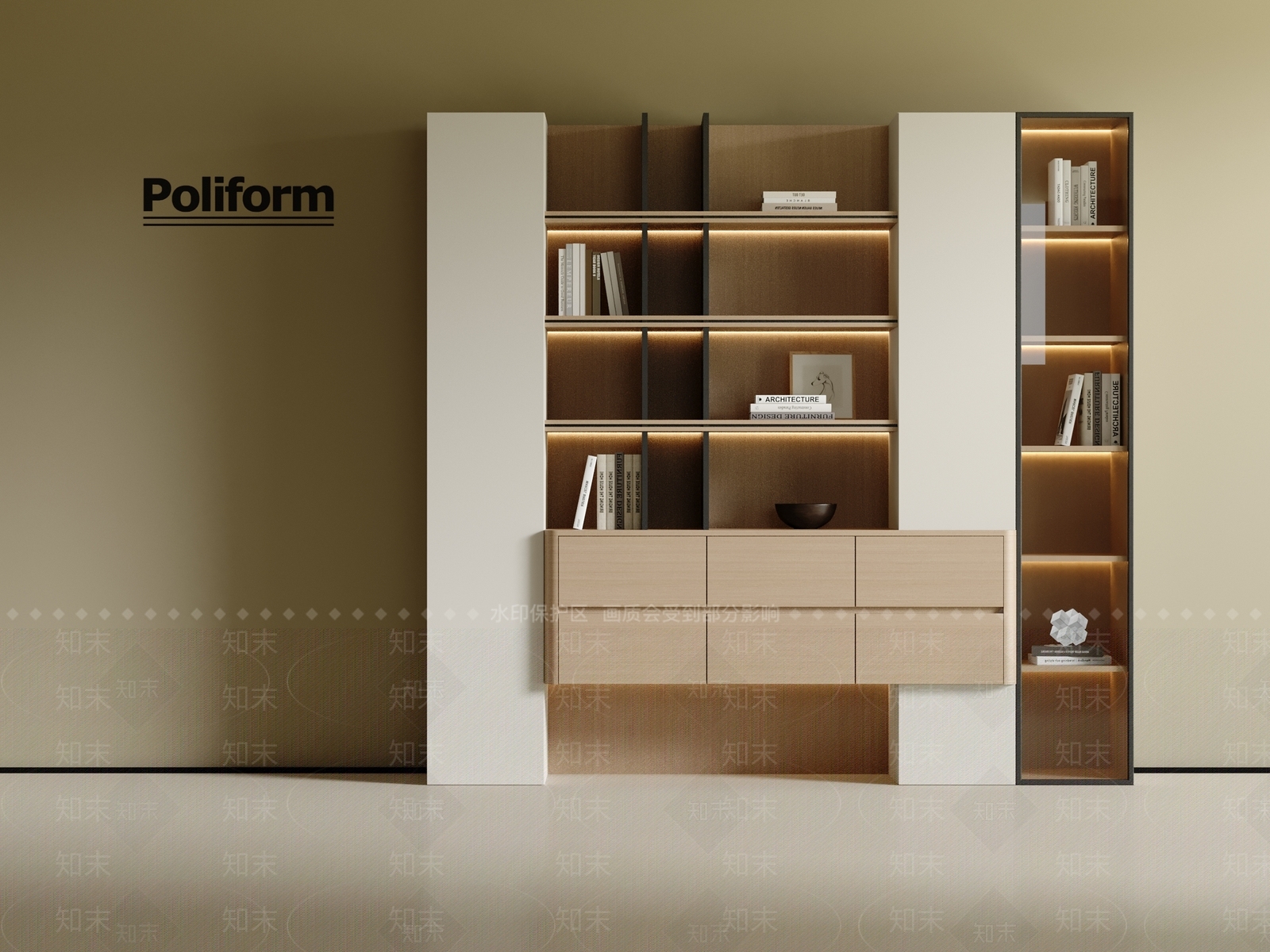 奶油原木书柜3D模型下载【ID:1202020083】