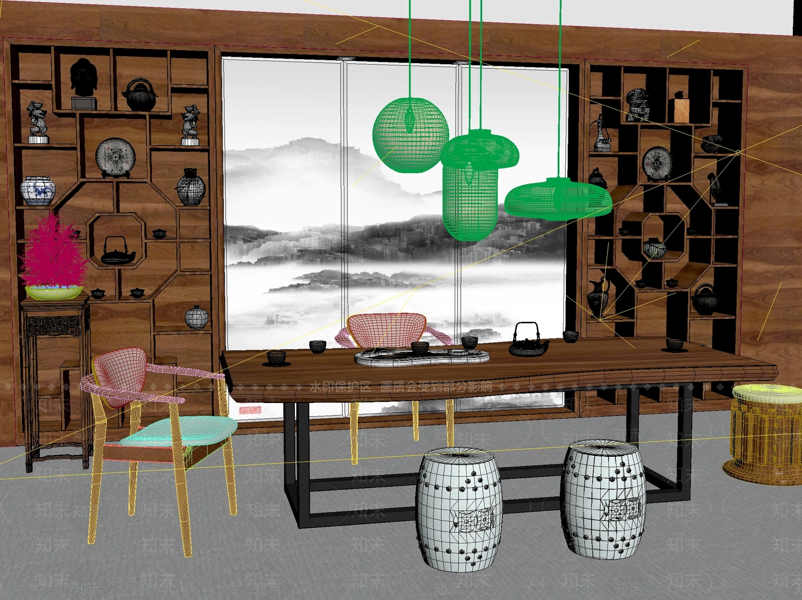 新中式中式茶桌椅3D模型下载【ID:1202022494】