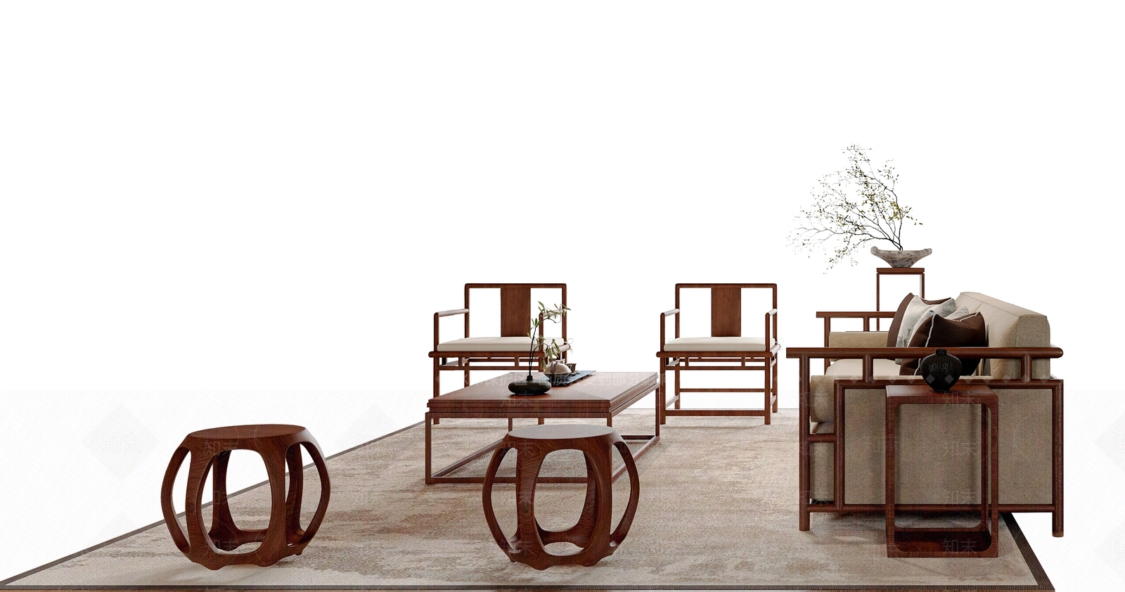 新中式中式沙发组合3D模型下载【ID:1202023127】