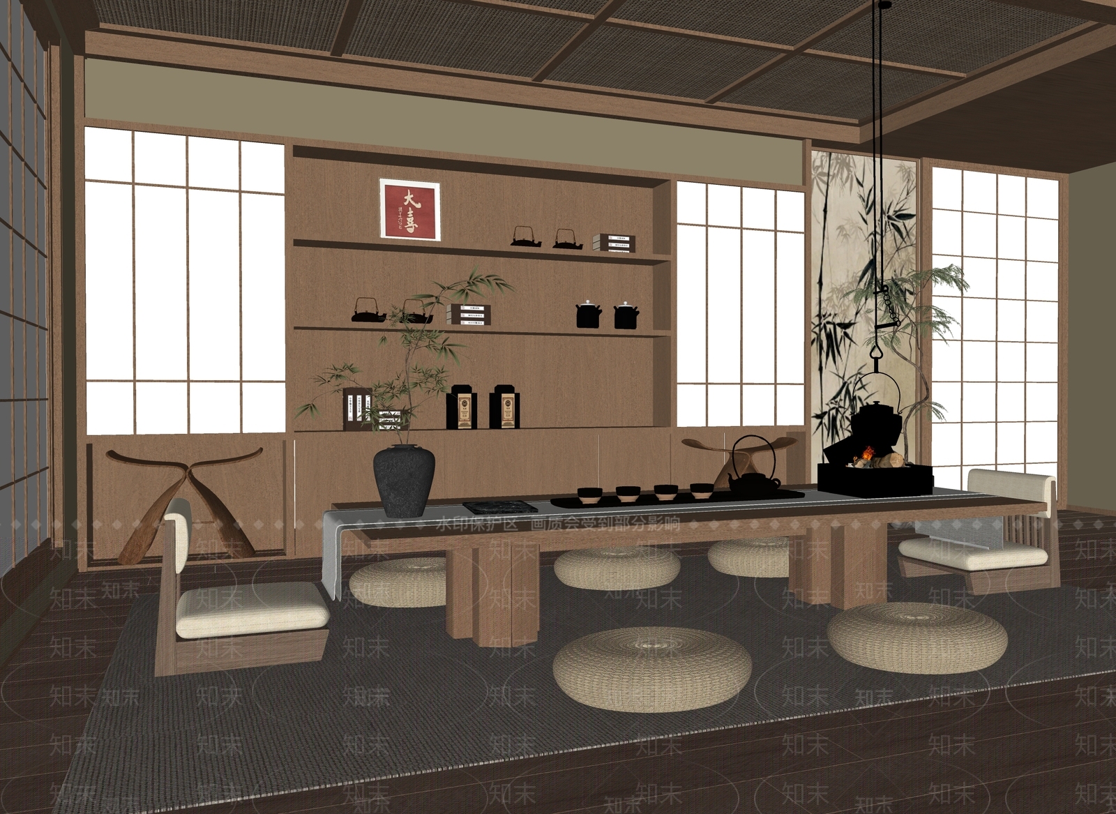 复古新中式茶室SU模型下载【ID:1202024305】