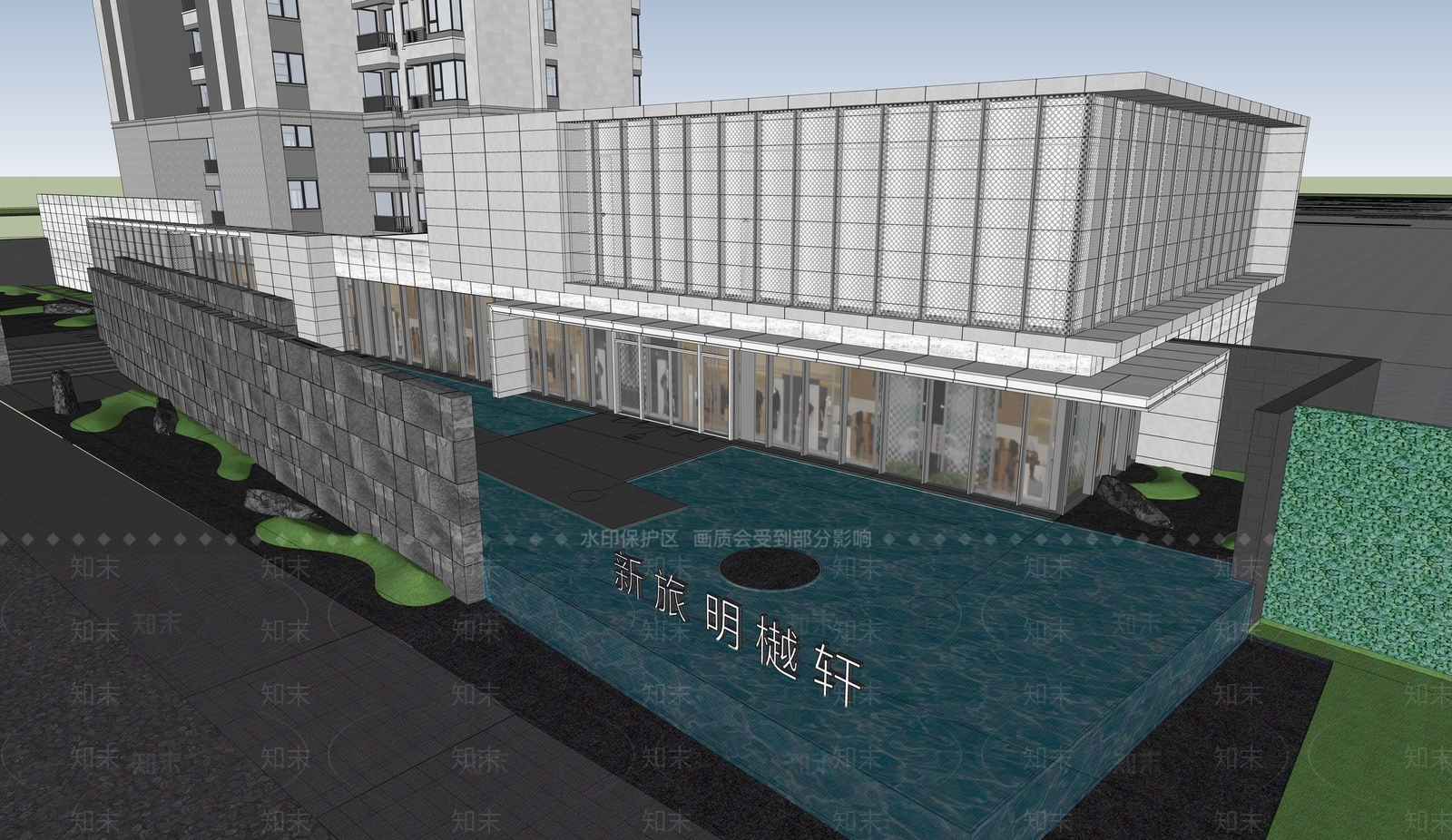 现代售楼处建筑SU模型下载【ID:1202027158】