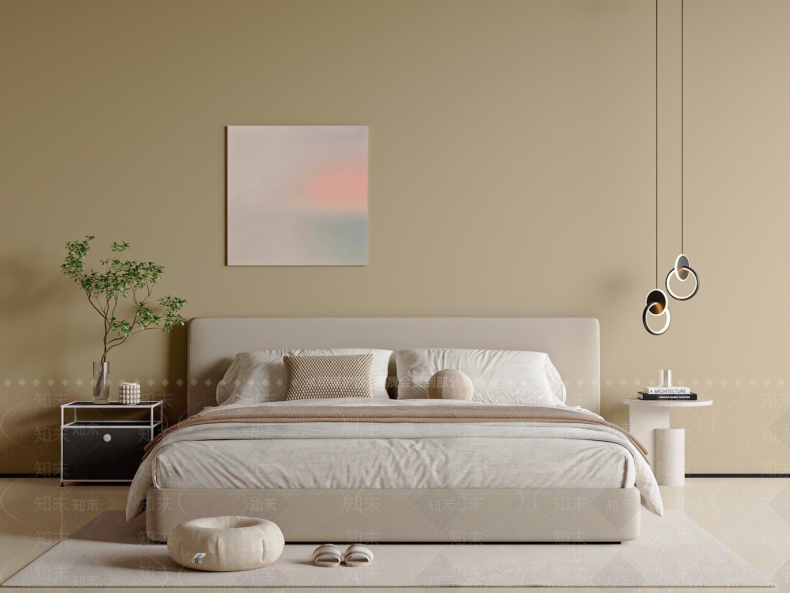 现代奶油双人床SU模型下载【ID:1202028184】