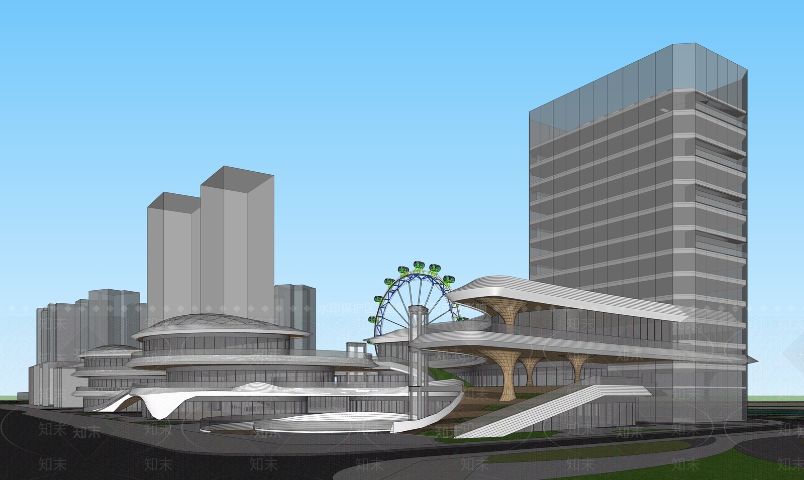 现代商场建筑SU模型下载【ID:1202031990】