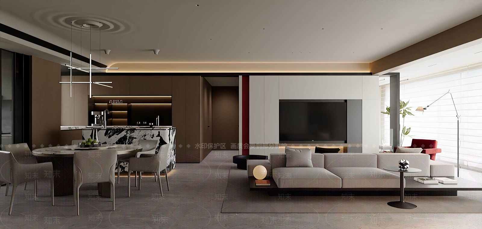 现代极简客餐厅3D模型下载【ID:1202035072】