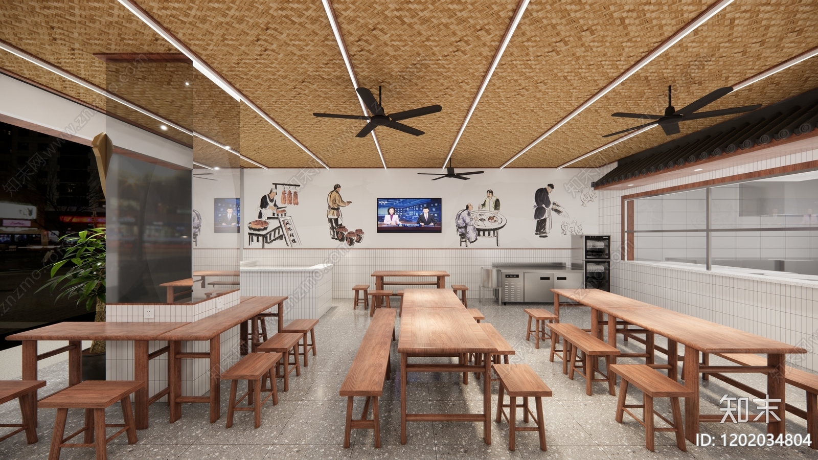 现代新中式快餐店cad施工图下载【ID:1202034804】
